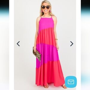 Caramela Pink & Red Colorblock Maxi Dress Size L